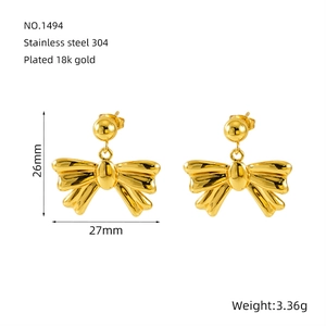 18k gold plated stainless steel bow earrings 26mm x 27mm minimalist fashion jewelry