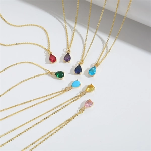 Minimalist colorful glass teardrop pendant necklaces in various bright gemstone colors
