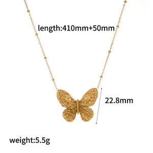18k gold plated stainless steel butterfly necklace with detailed product dimensions