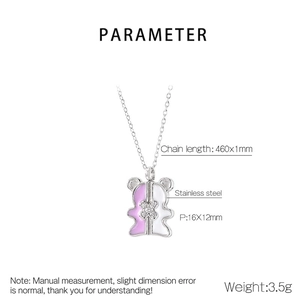Detail showing 460mm stainless steel necklace with pink and white bear pendant specifications