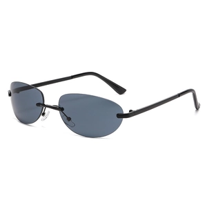 Chic rimless oval sunglasses with metallic temples and dark lenses for UV protection