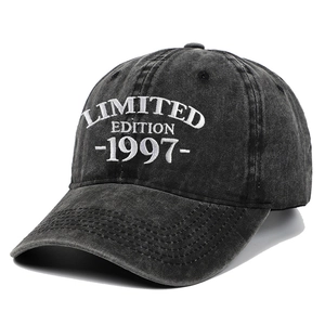 Dark grey washed cotton baseball cap with Limited Edition 1997 white letter embroidery