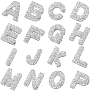 Hip hop silver alphabet pendants A to P with pave setting sparkling cubic zirconia