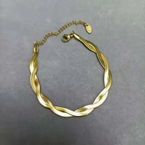 Minimalist double-strand twisted snake chain necklace and bracelet set in 18K gold finish
