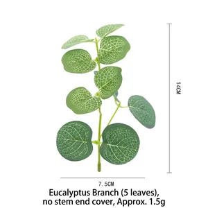 Detailed size specifications of a single artificial eucalyptus leaf with dimensions