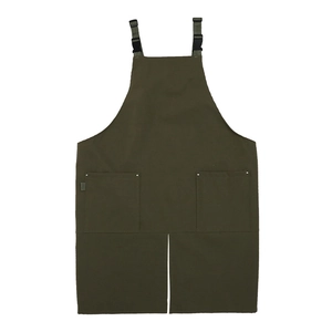 Waterproof canvas work apron in dark green with adjustable straps and front pockets