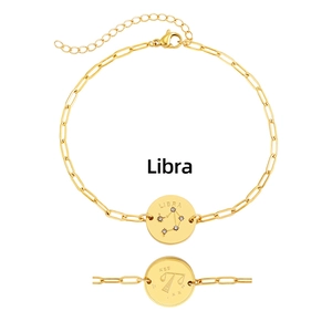 Detailed view of gold plated Libra constellation zodiac chain bracelet for women