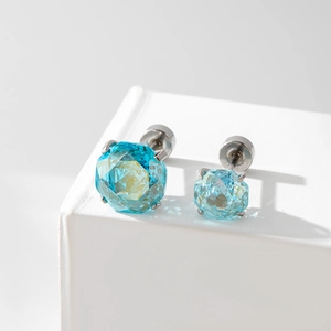 Sparkling blue millennium rose cut zircon screw back earrings in polished titanium steel