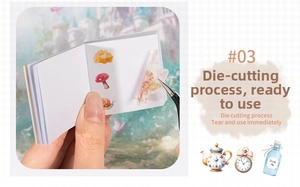 Detailed view of fairy tale theme stickers featuring die-cut mushrooms and magic potions