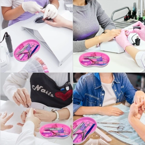 Pink heart stainless steel nail tool storage tray set for professional manicure organization