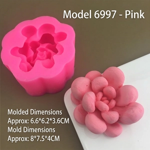 Detailed view of pink silicone succulent mold with finished 3D cactus candle dimensions