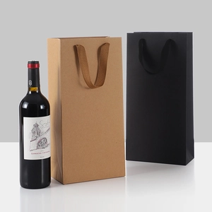 Red Wine Gift Bags Paper Kraft Black White Cardboard Thickened Portable Packaging With Handles For Champagne Liquor Bottles