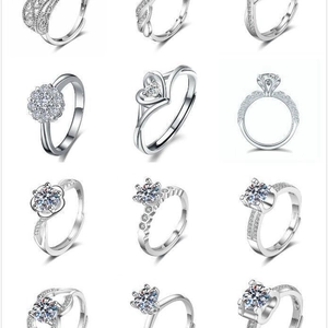 Bagues réglables classiques en argent avec diverses formes de moissanite et diamant