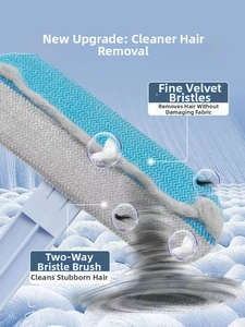 Dual-sided pet hair remover tool with ergonomic handle for carpets and fabric surfaces