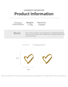 Spécifications de taille pour boucles d'oreilles coeur en cuivre doré pesant 11,5g