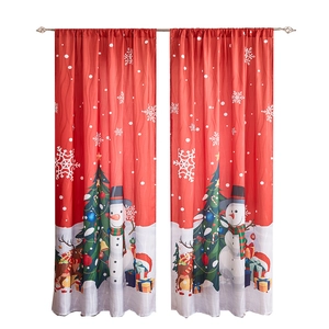American Christmas snowman curtains set in red featuring reindeer and tree patterns