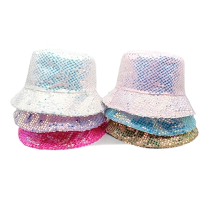 Sequin Bucket Hat Iridescent Sun Protection Party Festival Foldable Fashion Accessory For Women