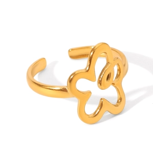 Detailed close-up of a gold minimalist five-petal flower cutout open ring for women