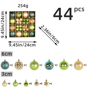 44pcs gold and green Christmas ball set with 3cm and 6cm ornaments for holiday tree decoration