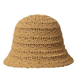 Minimalist khaki mesh breathable straw bucket hat for women with wide brim for sun protection