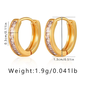 Detail showing 18K gold brass earrings dimensions and weight with cubic zirconia inlay