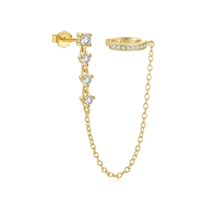 Detailed close-up of S925 sterling silver stamp on gold chain earring with crystals