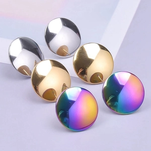 Polished round hemisphere stud earrings in silver, gold, and rainbow metallic finishes