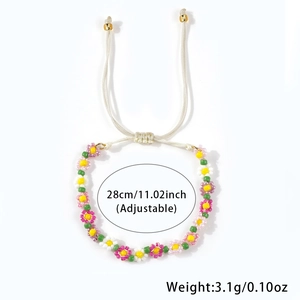 Handgemaakte kleurrijke kralen daisy bloem armband met verstelbaar wit koord, 28cm