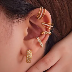 Edelstahl Multi Layered Zirkon Ohrmanschetten Für Frauen 18K Vergoldet Twist Ohne Piercing Minimalistische Mode Ohrringe