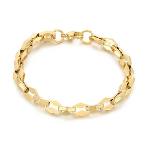 Bracelet hip-hop en acier inoxydable doré avec maillons géométriques et fermoir mousqueton