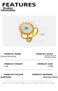 Spécifications de taille pour la bague ovale dorée avec détails d'incrustation turquoise
