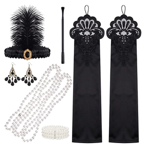 Set d'accessoires Great Gatsby des années 1920 avec bandeau à plumes et perles