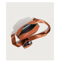 Caramel quilted crossbody camera bag set with round coin purse and nylon strap