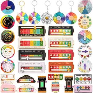 Social Battery Mood Tracker Keychain Enamel Pin Interactive Sliding Rotating Decision Maker Alloy Jewelry Novelty Gift
