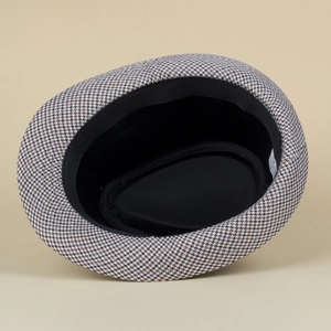 Classic houndstooth jazz fedora hat in brown and black with soft interior lining