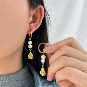Orecchini Pendenti Vintage Stile Francese Künstliche Perle Naturali Acqua Dolce Da Donna Acciaio Inossidabile Dorato Gioielli Goccia