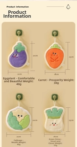 Set of four cute vegetable shaped hanging hand towels in soft coral velvet material