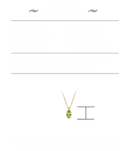 Detailed size chart of S925 silver necklace with green olive stone and 14K gold plating