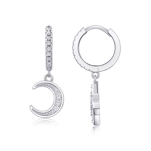 Elegant S925 sterling silver moon star drop earrings with sparkling moissanite stones