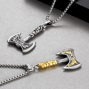 Viking double-headed axe necklaces in silver and gold-tone stainless steel