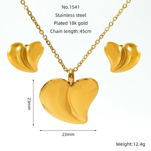 Detailed specs of 18K gold plated stainless steel heart necklace and earring jewelry set