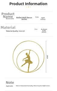Detail showing dimension of ballet dancer silhouette wall decor in golden iron finish