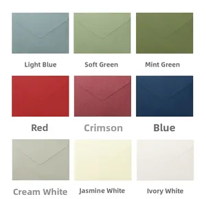 Detailed grid of mini V-flap envelopes in nine colors with refined paper texture