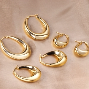 Chunky Teardrop Hoop Earrings Polished Stainless Steel French Retro Minimalist Exaggerated Waterdrop Ear Buckles For Women