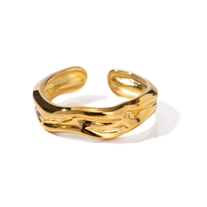 Irregular wavy texture 18K gold-plated open ring with modern minimalist design