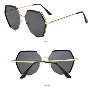 Detail view showing side and back angles of stylish polygonal frame sunglasses