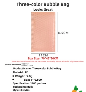 Detailed size chart for pink PE padded bubble mailer measuring 11x8.5cm for shipping