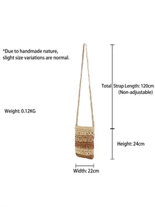 Handmade woven crossbody bag with brown gradient stripes and 120cm shoulder strap