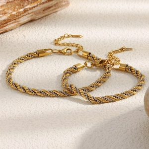 Adjustable two-tone twisted rope bracelet in 18K gold and silver stainless steel