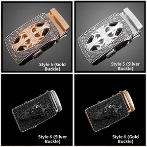 Detailed set of automatic alloy belt buckles with cross and animal relief patterns